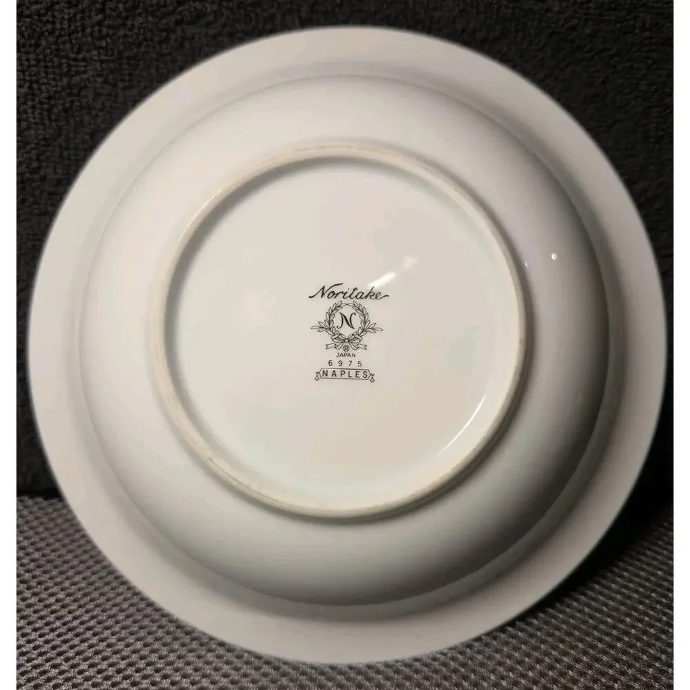 Noritake China Naples 6975 2 Coupe Soup Bowls White W/Gray Floral Trim